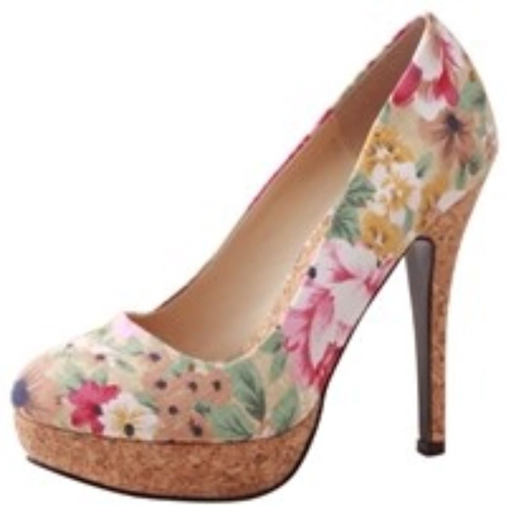 Floral Fabric Platform Pump (NIB)